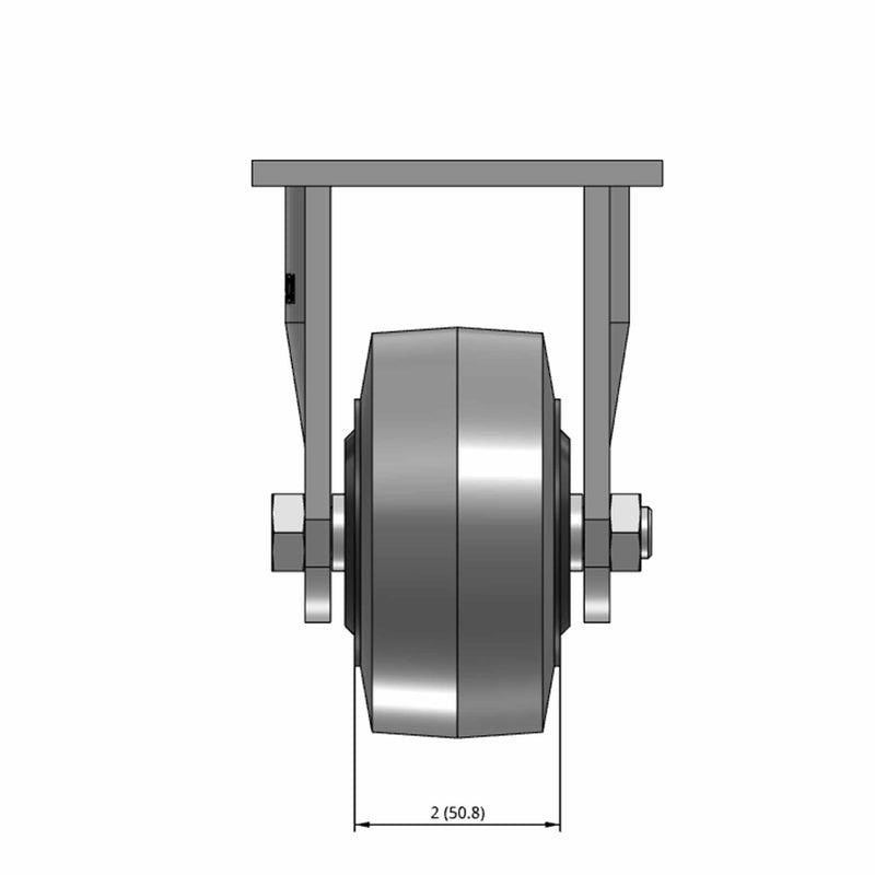Top dimensioned CAD view of an Albion Casters 4" x 2" wide wheel Rigid caster with 4" x 4-1/2" top plate, without a brake, XS - X-tra Soft Rubber (Flat) wheel and 350 lb. capacity part
