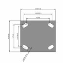 Side dimensioned CAD view of an Albion Casters 4" x 2" wide wheel Rigid caster with 4" x 4-1/2" top plate, without a brake, XS - X-tra Soft Rubber (Flat) wheel and 350 lb. capacity part