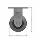 Front dimensioned CAD view of an Albion Casters 4" x 2" wide wheel Rigid caster with 4" x 4-1/2" top plate, without a brake, XS - X-tra Soft Rubber (Flat) wheel and 350 lb. capacity part
