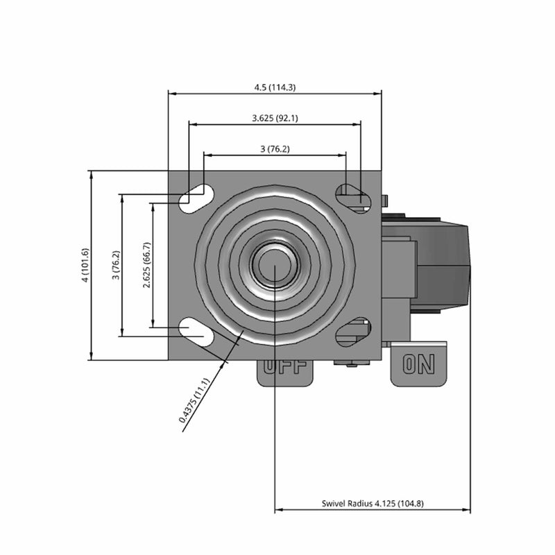 5"x2" USA-Made Side Locking Caster with Flat Performance-Rubber Wheel