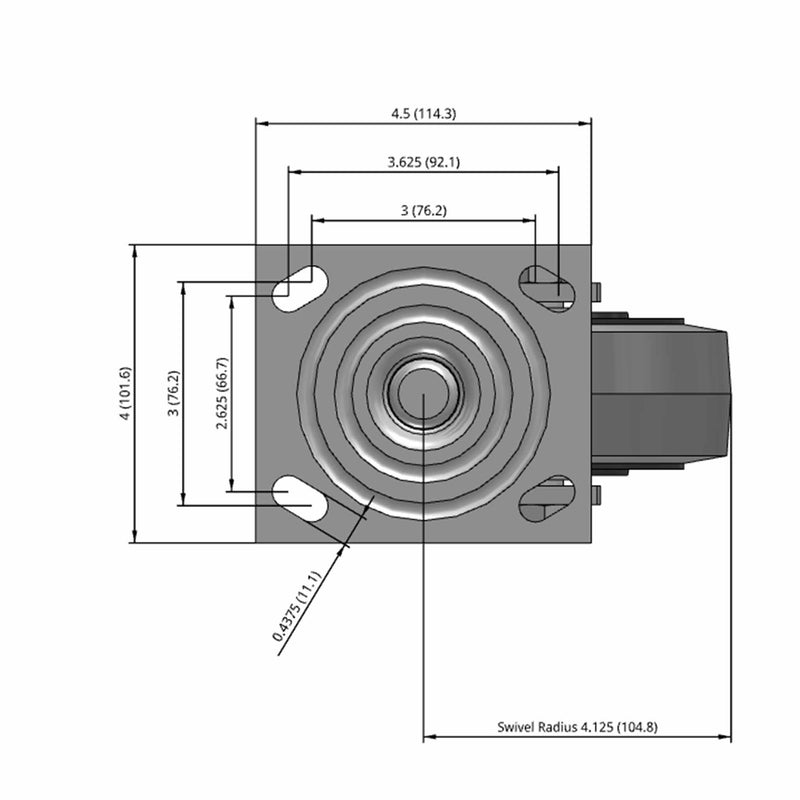 5"x2" USA-Made Swivel Caster with Flat Performance-Rubber Wheel