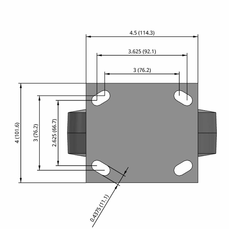 6"x2" USA 7.5" High Rigid Caster with Flat Performance-Rubber Wheel