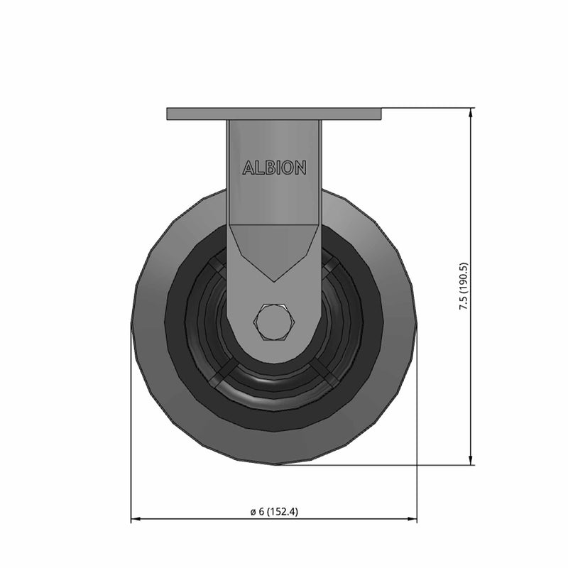 6"x2" USA 7.5" High Rigid Caster with Flat Performance-Rubber Wheel