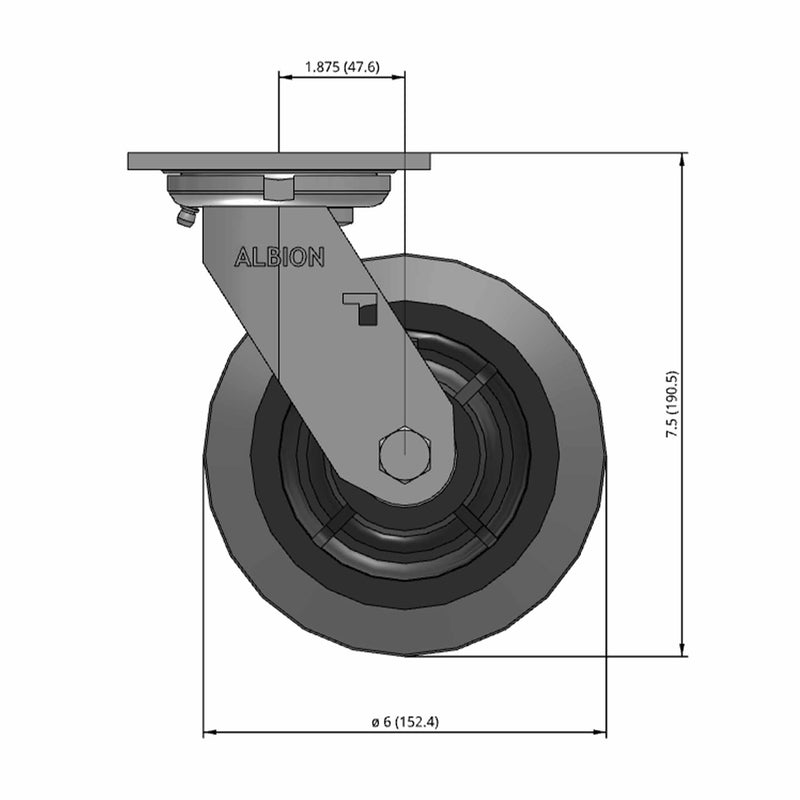 6"x2" USA 7.5" High Swivel Performance-Rubber Ball Brg. Wheel Caster