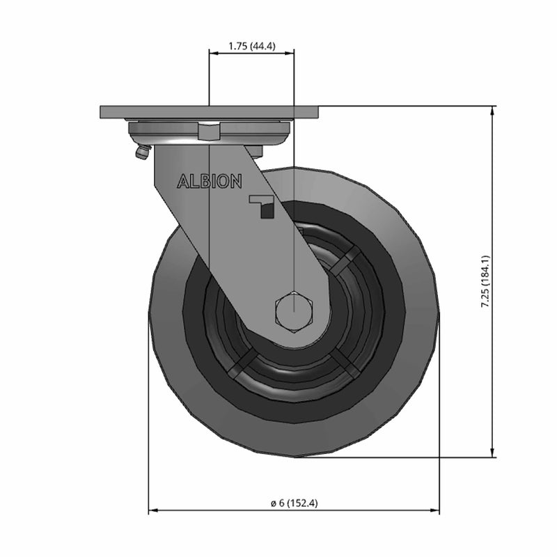 6"x2" USA-Made Swivel Performance-Rubber Ball Bearing Wheel Caster