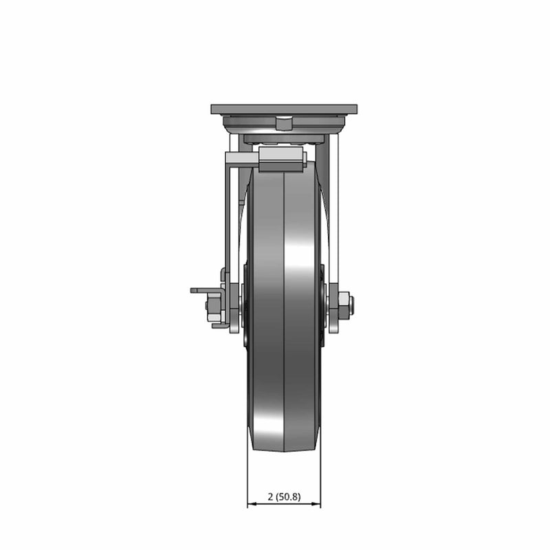 8"x2" USA-Made Side Locking Caster with Flat Performance-Rubber Wheel