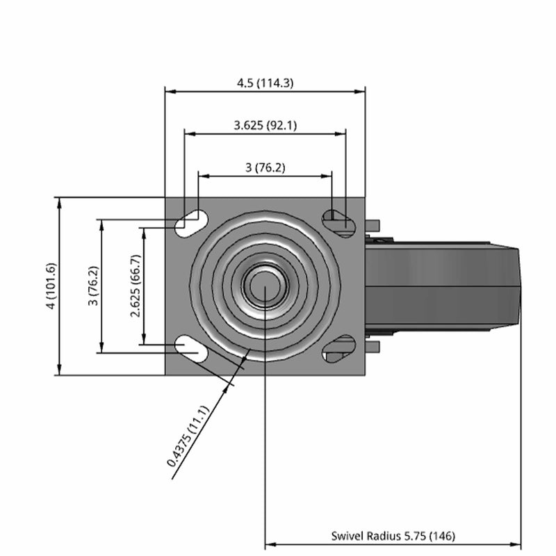8"x2" USA-Made Swivel Caster with Flat Performance-Rubber Wheel