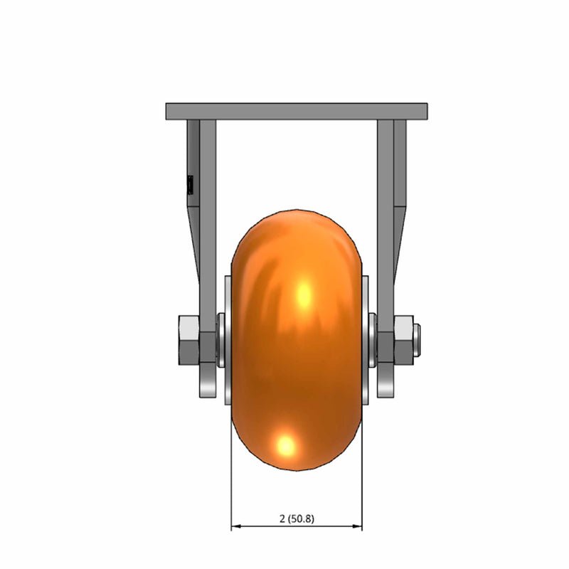 Top dimensioned CAD view of an Albion Casters 4" x 2" wide wheel Rigid caster with 4" x 4-1/2" top plate, without a brake, AN - Round Polyurethane (Aluminum Core) wheel and 800 lb. capacity part