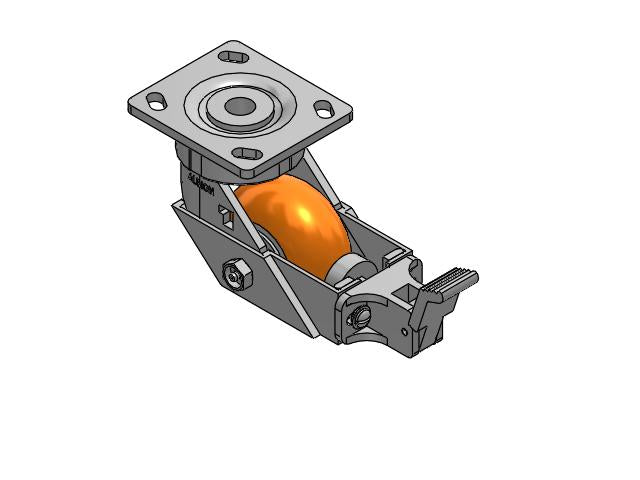Ergonomic Maintenance-Free 4"x2" MAX-Efficiency Orange Caster with Face Brake and 4"x4.5" Plate