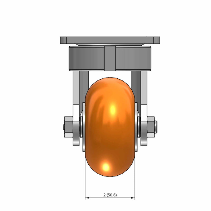 Top dimensioned CAD view of an Albion Casters 4" x 2" wide wheel Swivel caster with 4" x 4-1/2" top plate, without a brake, AN - Round Polyurethane (Aluminum Core) wheel and 800 lb. capacity part