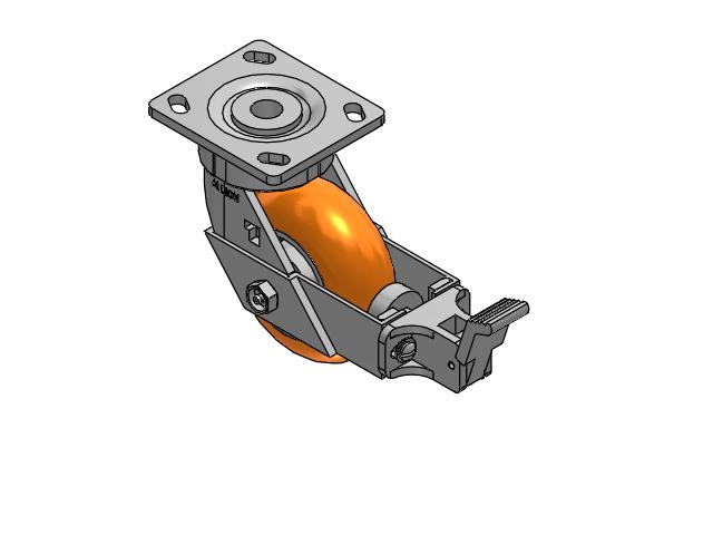 Ergonomic Maintenance-Free 5"x2" MAX-Efficiency Orange Caster with Face Brake and 4"x4.5" Plate