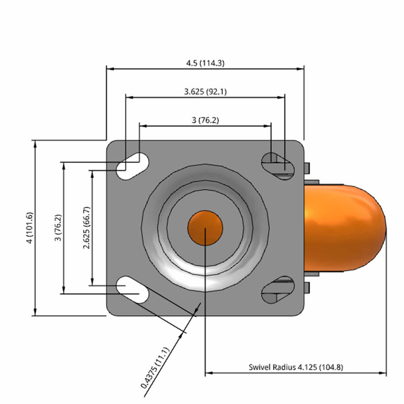 5"x2" Maintenance-Free Swivel Caster with MAX-Efficiency Orange Wheel