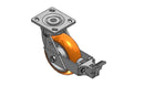 Ergonomic Maintenance-Free 6"x2" MAX-Efficiency Orange Caster with Face Brake and 4"x4.5" Plate