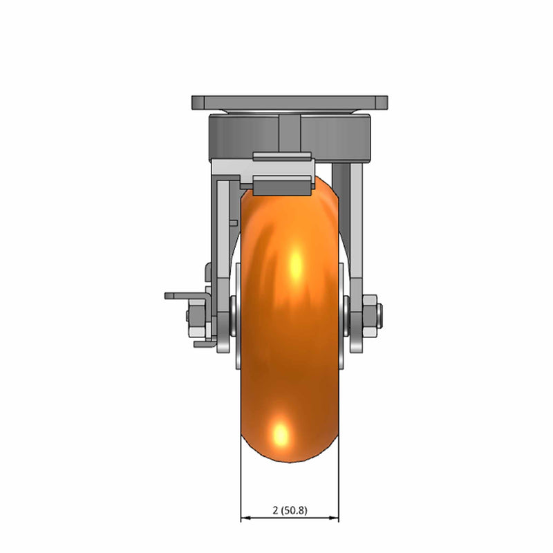 6"x2" Maintenance-Free Side Locking MAX-Efficiency Orange Wheel Caster