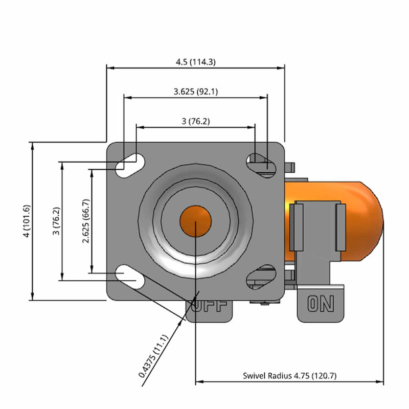 6"x2" Maintenance-Free Side Locking MAX-Efficiency Orange Wheel Caster