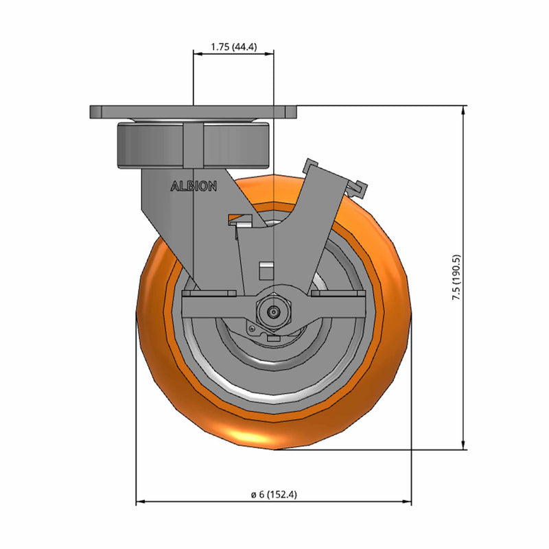 6"x2" Maintenance-Free Side Locking MAX-Efficiency Orange Wheel Caster