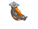 Ergonomic Maintenance-Free 8"x2" MAX-Efficiency Orange Caster with Face Brake and 4"x4.5" Plate