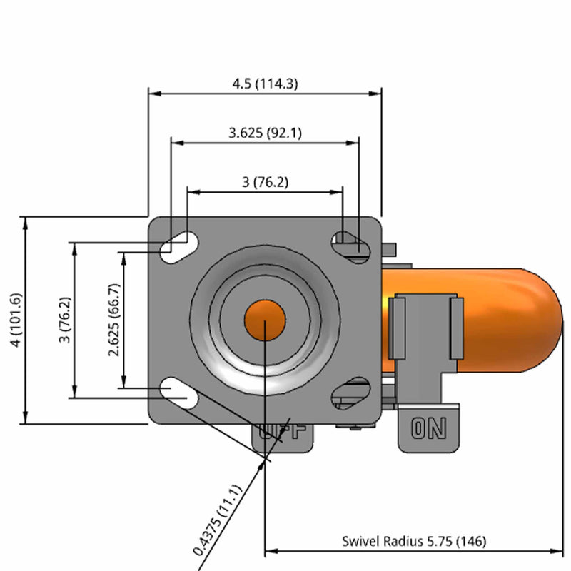 8"x2" Maintenance-Free Side Locking MAX-Efficiency Orange Wheel Caster