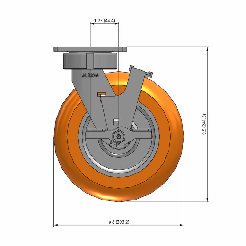 8"x2" Maintenance-Free Side Locking MAX-Efficiency Orange Wheel Caster