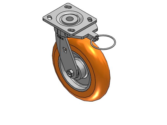 Ergonomic Maintenance-Free 8"x2" MAX-Efficiency Orange Caster with 4"x4.5" Plate & Swivel Lock