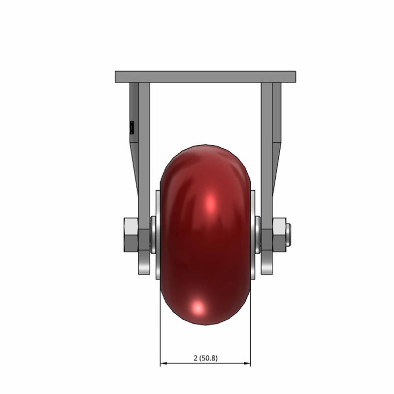 Top dimensioned CAD view of an Albion Casters 4" x 2" wide wheel Rigid caster with 4" x 4-1/2" top plate, without a brake, AX - Round Polyurethane (Aluminum Core) wheel and 800 lb. capacity part
