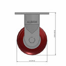 Front dimensioned CAD view of an Albion Casters 4" x 2" wide wheel Rigid caster with 4" x 4-1/2" top plate, without a brake, AX - Round Polyurethane (Aluminum Core) wheel and 800 lb. capacity part