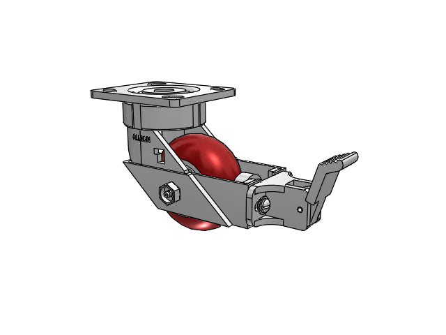 Ergonomic Maintenance-Free 4"x2" MAX-Efficiency Maroon Caster with Face Brake and 4"x4.5" Plate