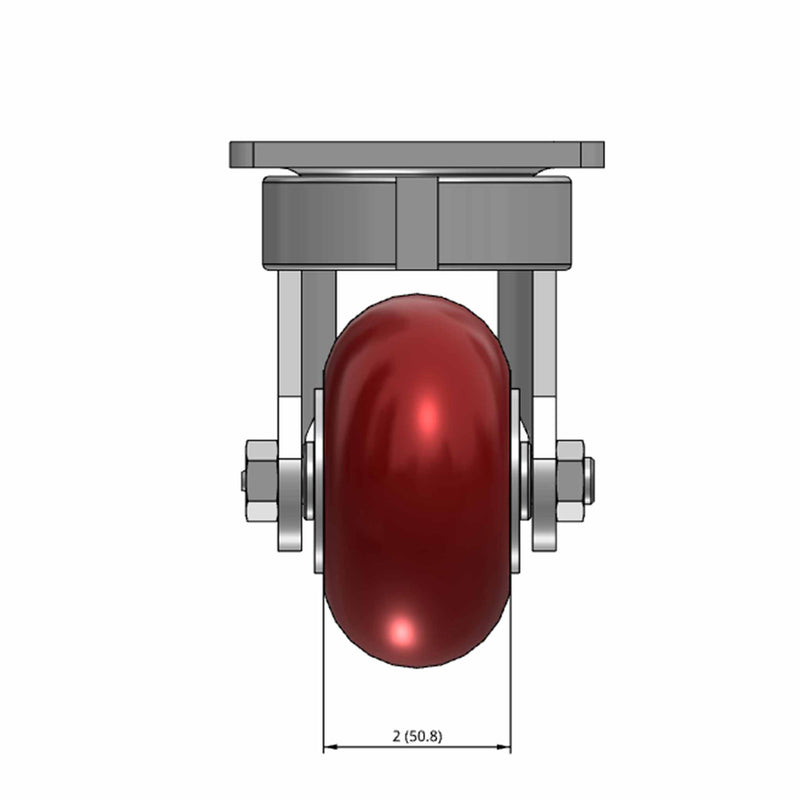 Top dimensioned CAD view of an Albion Casters 4" x 2" wide wheel Swivel caster with 4" x 4-1/2" top plate, without a brake, AX - Round Polyurethane (Aluminum Core) wheel and 800 lb. capacity part