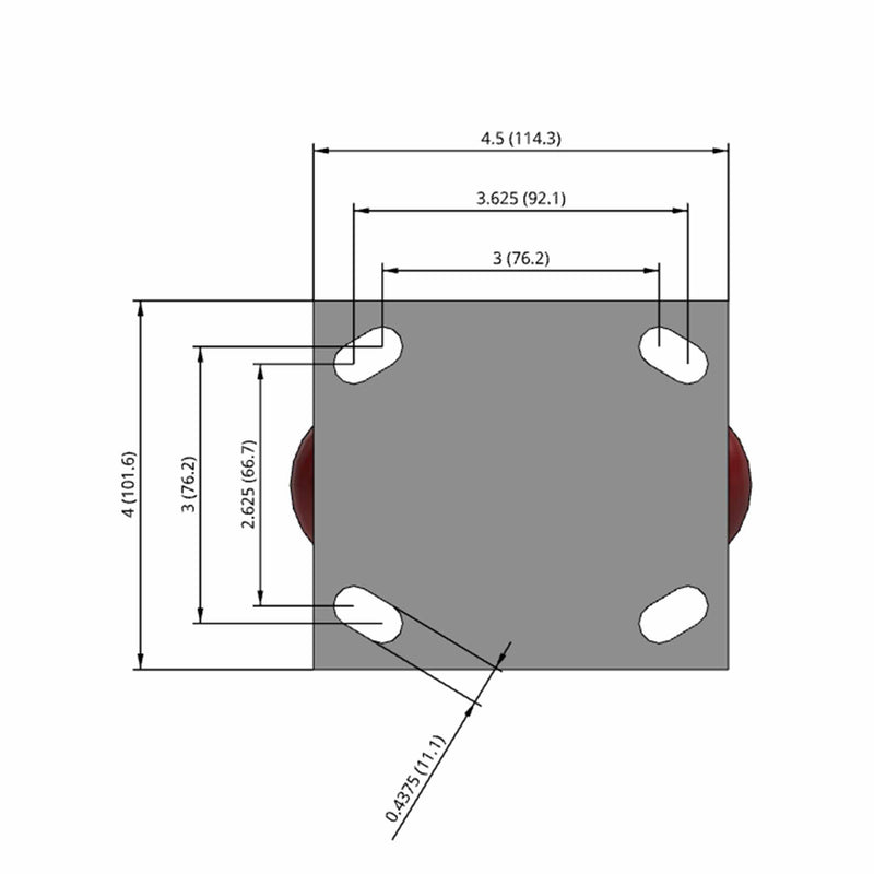5"x2" Maintenance-Free Rigid Caster with MAX-Efficiency Maroon Wheel