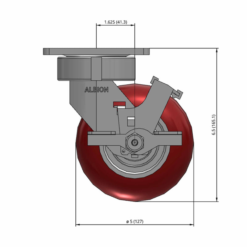 5"x2" Maintenance-Free Side Locking MAX-Efficiency Maroon Wheel Caster