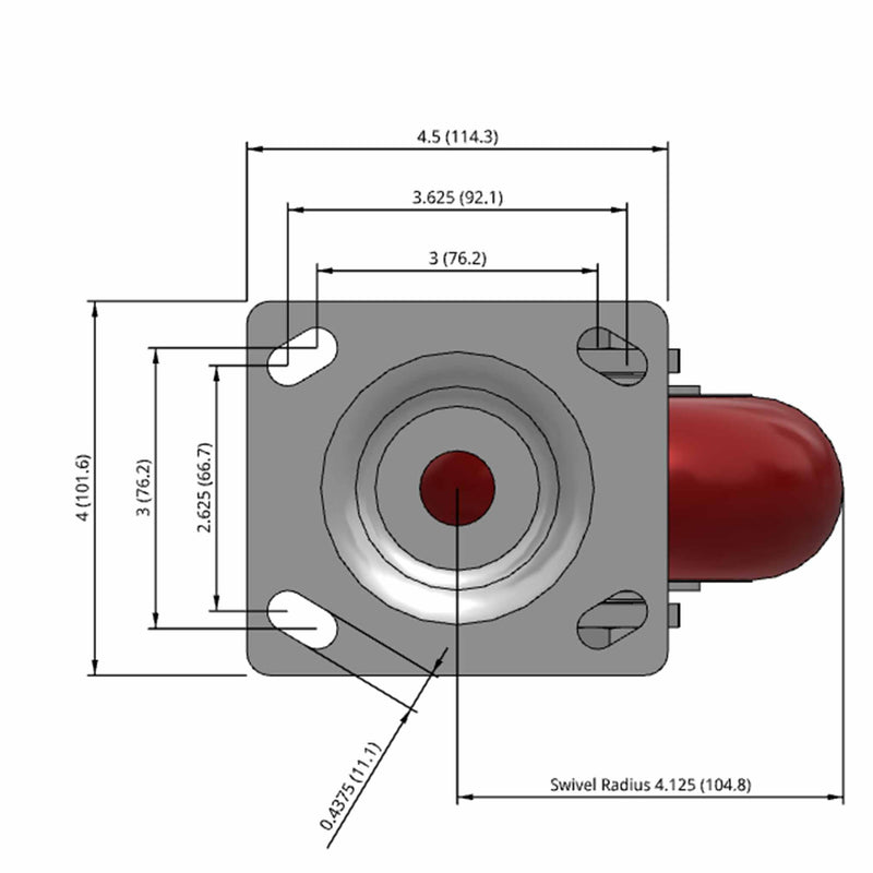 5"x2" Maintenance-Free Swivel Caster with MAX-Efficiency Maroon Wheel