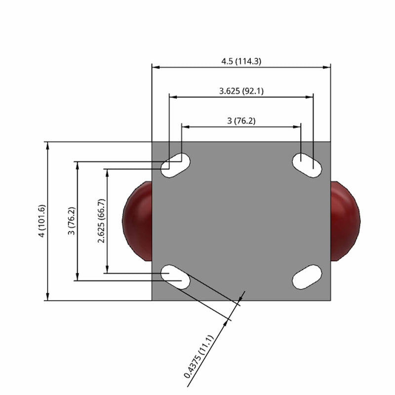 6"x2" Maintenance-Free Rigid Caster with MAX-Efficiency Maroon Wheel