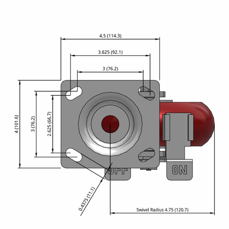 6"x2" Maintenance-Free Side Locking MAX-Efficiency Maroon Wheel Caster