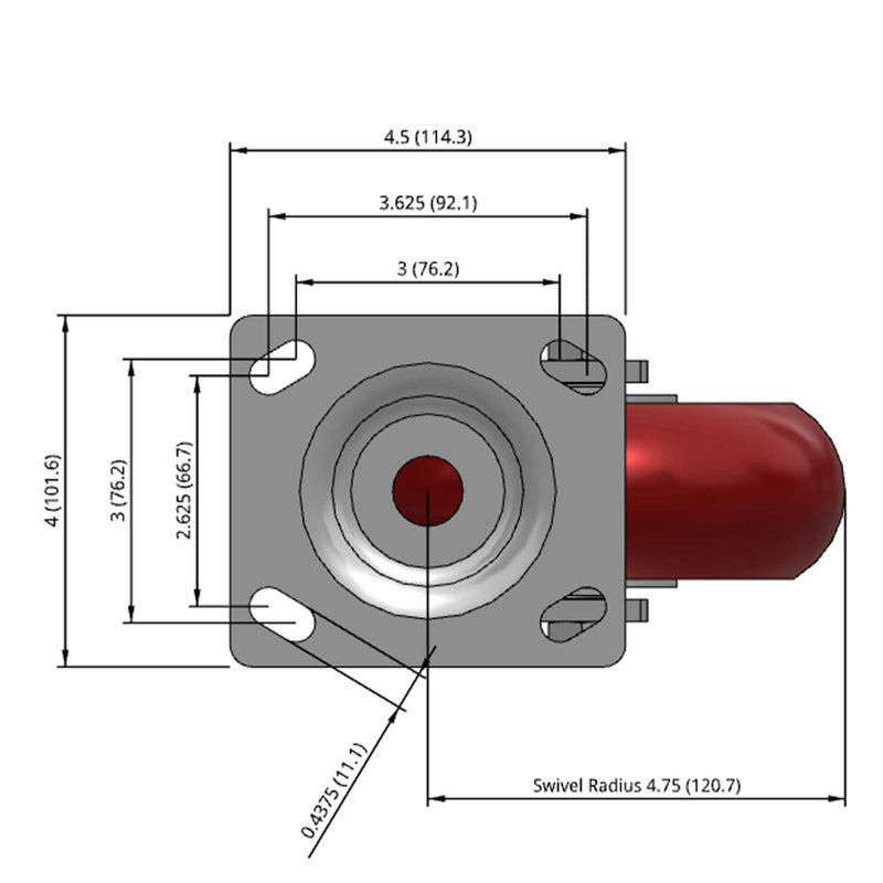 6"x2" Maintenance-Free Swivel Caster with MAX-Efficiency Maroon Wheel