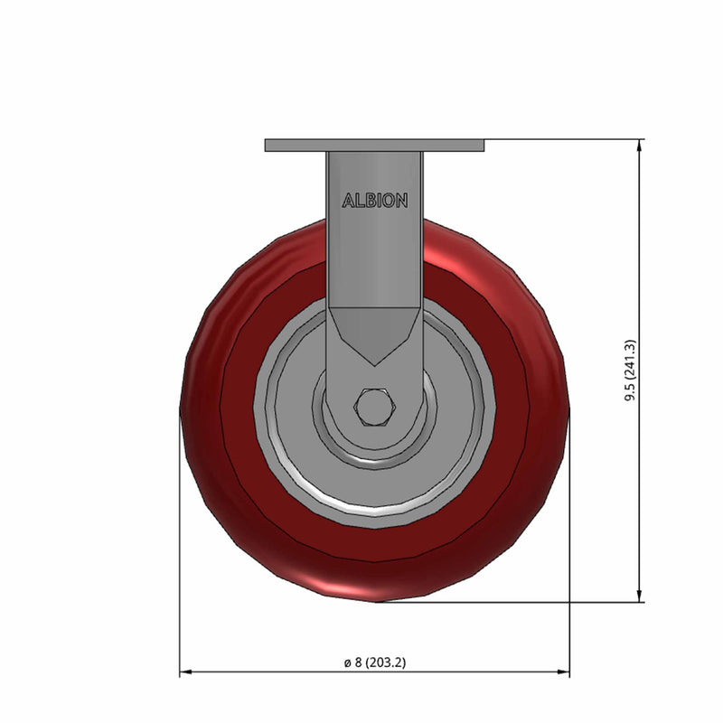 8"x2" Maintenance-Free Rigid Caster with MAX-Efficiency Maroon Wheel