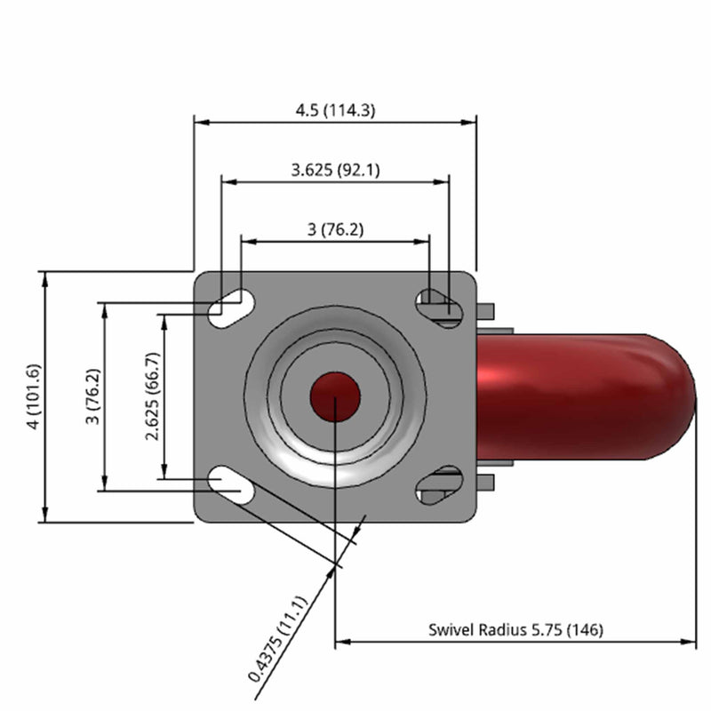 8"x2" Maintenance-Free Swivel Caster with MAX-Efficiency Maroon Wheel