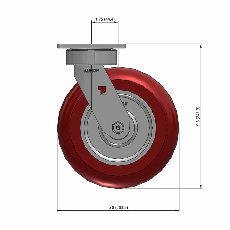 8"x2" Maintenance-Free Swivel Caster with MAX-Efficiency Maroon Wheel