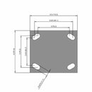 Side dimensioned CAD view of an Albion Casters 4" x 2" wide wheel Rigid caster with 4" x 4-1/2" top plate, without a brake, XS - X-tra Soft Rubber (Flat) wheel and 350 lb. capacity part