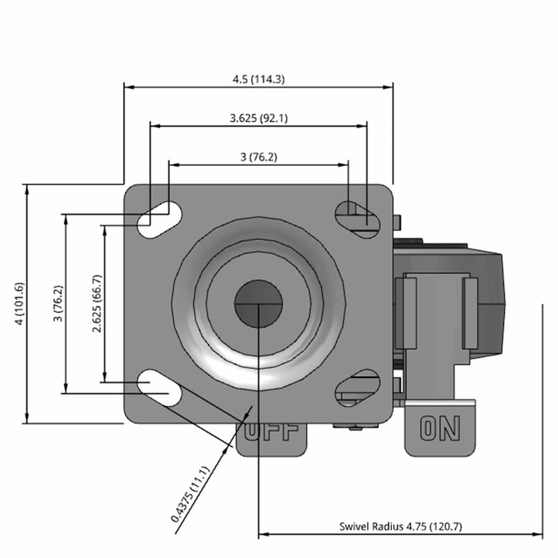 5"x2" Maintenance-Free Side Lock Flat Performance-Rubber Wheel Caster