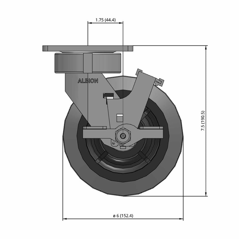 6"x2" Maintenance-Free Side Lock Flat Performance-Rubber Wheel Caster