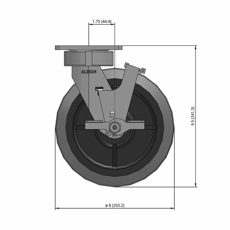 8"x2" Maintenance-Free Side Lock Flat Performance-Rubber Wheel Caster