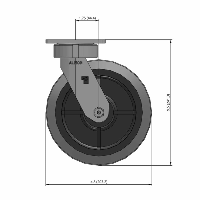 8"x2" Maintenance-Free Swivel Flat Performance-Rubber Wheel Caster