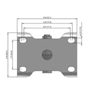 Side dimensioned CAD view of a Colson Casters 3.5" x 1.25" wide wheel Rigid caster with 2-11/16" x 3-5/8" top plate, without a brake, Performa wheel and 250 lb. capacity part