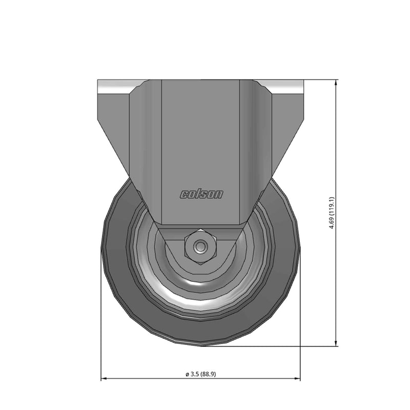 Front dimensioned CAD view of a Colson Casters 3.5" x 1.25" wide wheel Rigid caster with 2-11/16" x 3-5/8" top plate, without a brake, Performa wheel and 250 lb. capacity part