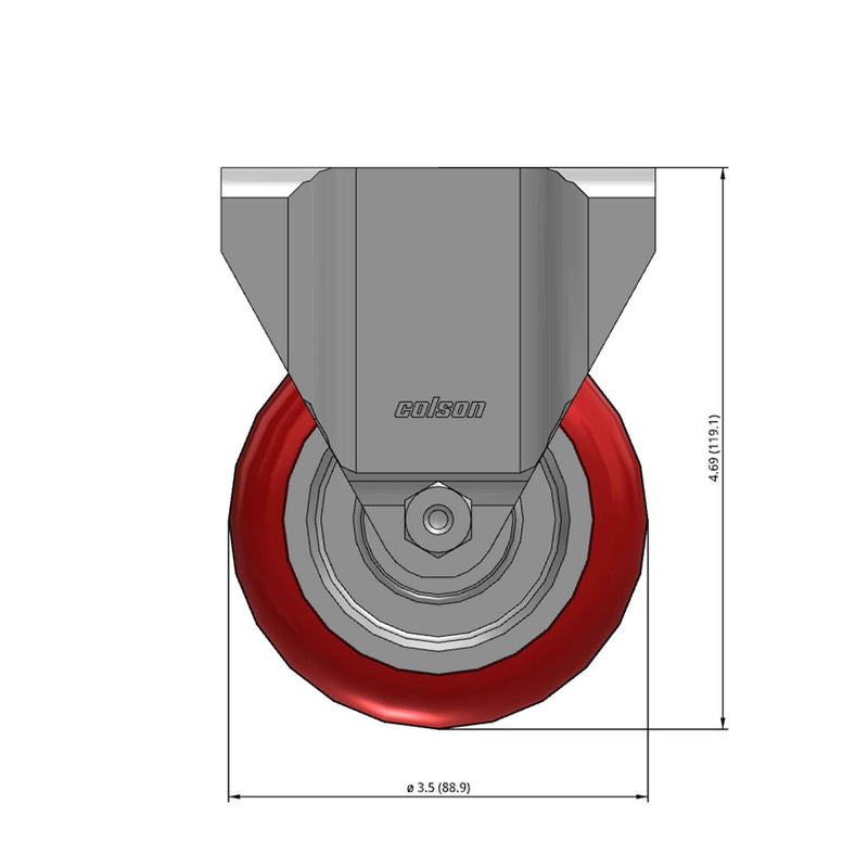 Front dimensioned CAD view of a Colson Casters 3.5" x 1.25" wide wheel Rigid caster with 2-11/16" x 3-5/8" top plate, without a brake, HI-TECH Polyurethane wheel and 250 lb. capacity part