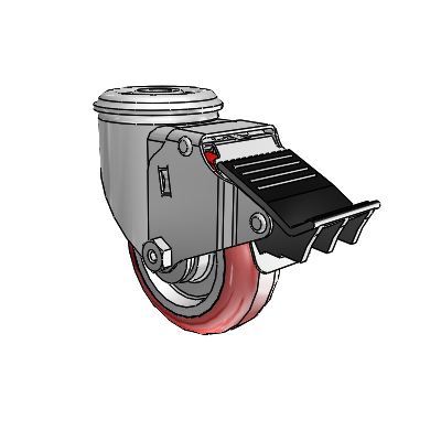 3.5"x1.25" HI-TECH Delrin Bearing Caster with Total Lock and 1/2" Hollow Rivet
