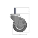 Front dimensioned CAD view of a Colson Casters 3.5" x 1.25" wide wheel Swivel caster with 1/2"-13 x 1-1/2" stud, with a side locking brake, Performa wheel and 250 lb. capacity part