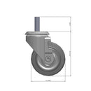 Front dimensioned CAD view of a Colson Casters 3.5" x 1.25" wide wheel Swivel caster with 1/2"-13 x 1-1/2" stud, without a brake, Performa wheel and 250 lb. capacity part