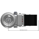 Side dimensioned CAD view of a Colson Casters 3.5" x 1.25" wide wheel Swivel caster with 1/2"-13 x 1-1/2" stud, with a top total locking brake, HI-TECH Polyurethane wheel and 250 lb. capacity part