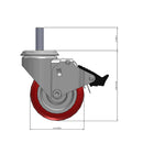 Front dimensioned CAD view of a Colson Casters 3.5" x 1.25" wide wheel Swivel caster with 1/2"-13 x 1-1/2" stud, with a top total locking brake, HI-TECH Polyurethane wheel and 250 lb. capacity part